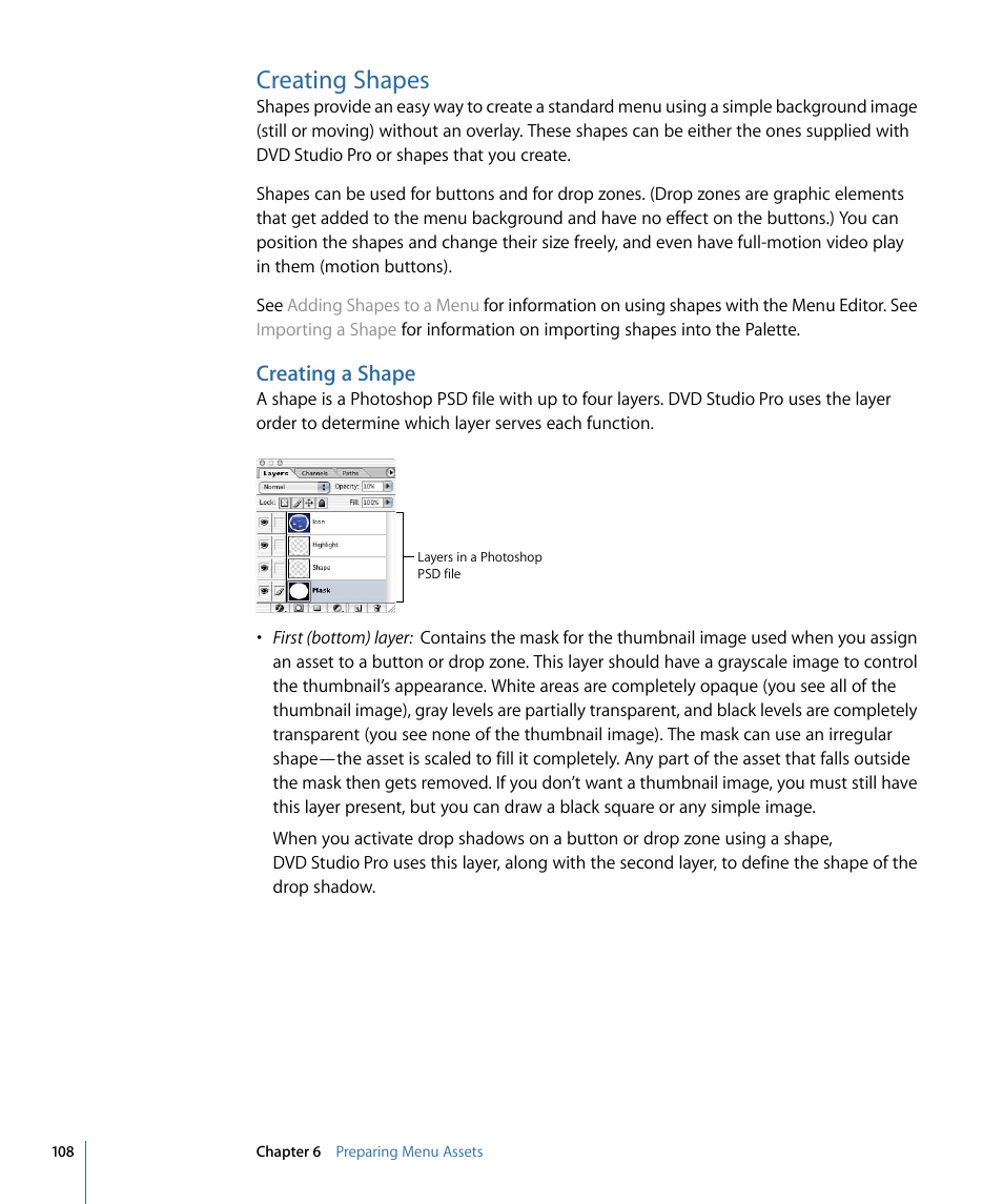 Creating shapes, Creating a shape | Apple DVD Studio Pro 4 User Manual | Page 108 / 656