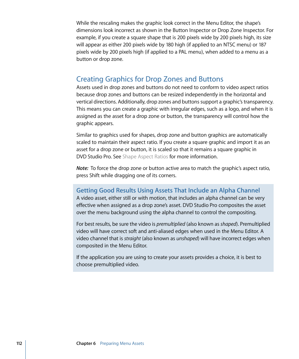 Creating graphics for drop zones and buttons | Apple DVD Studio Pro 4 User Manual | Page 112 / 656