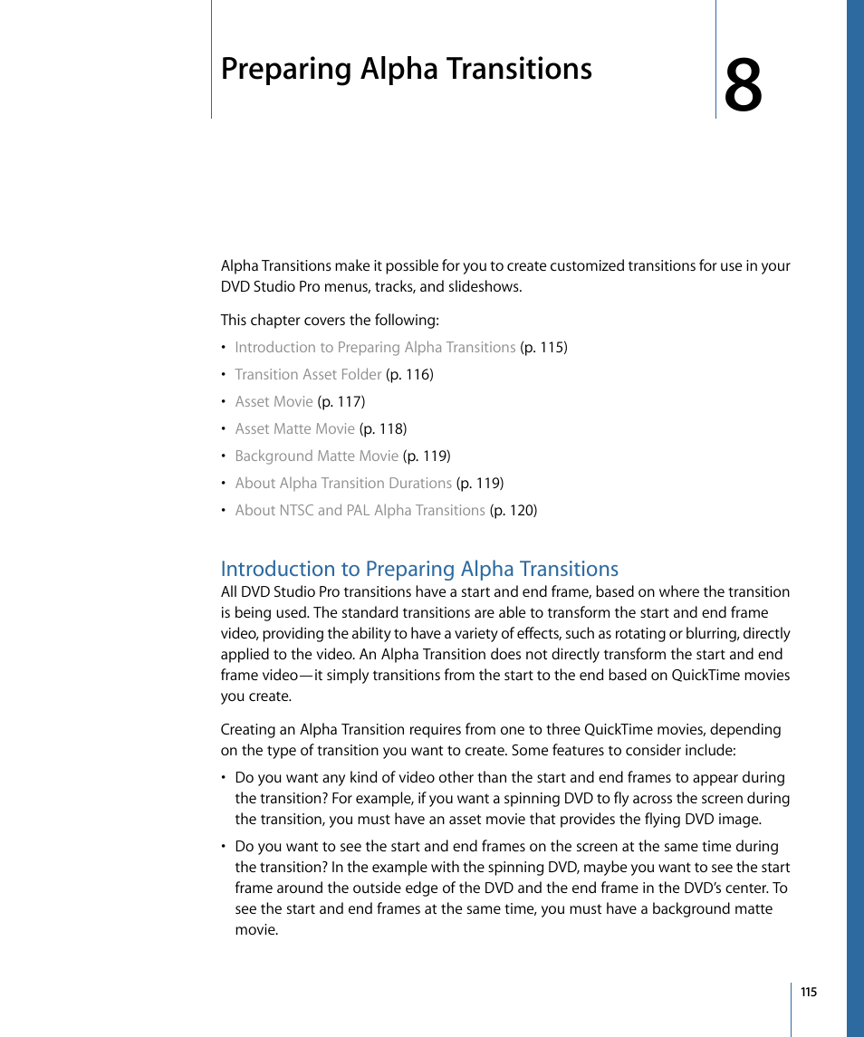 Preparing alpha transitions, Introduction to preparing alpha transitions | Apple DVD Studio Pro 4 User Manual | Page 115 / 656