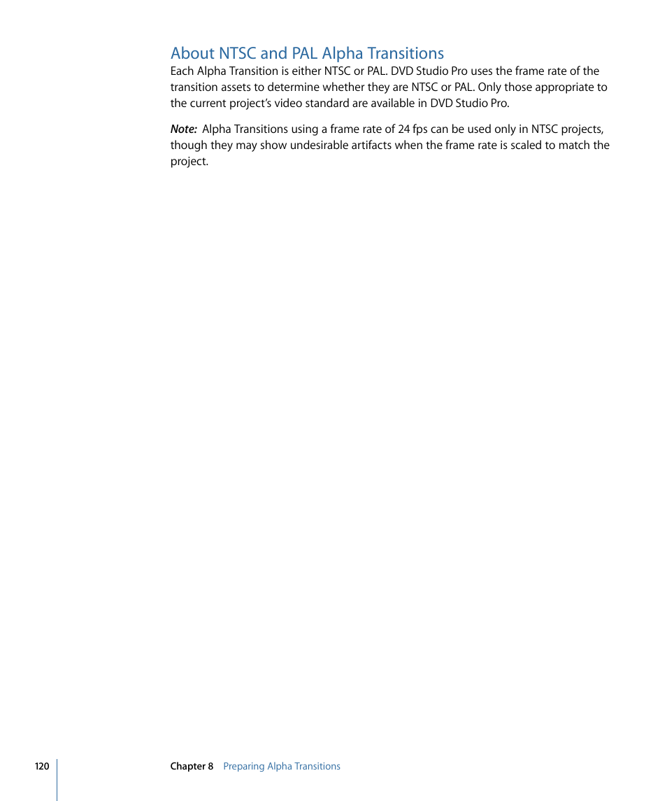 About ntsc and pal alpha transitions | Apple DVD Studio Pro 4 User Manual | Page 120 / 656