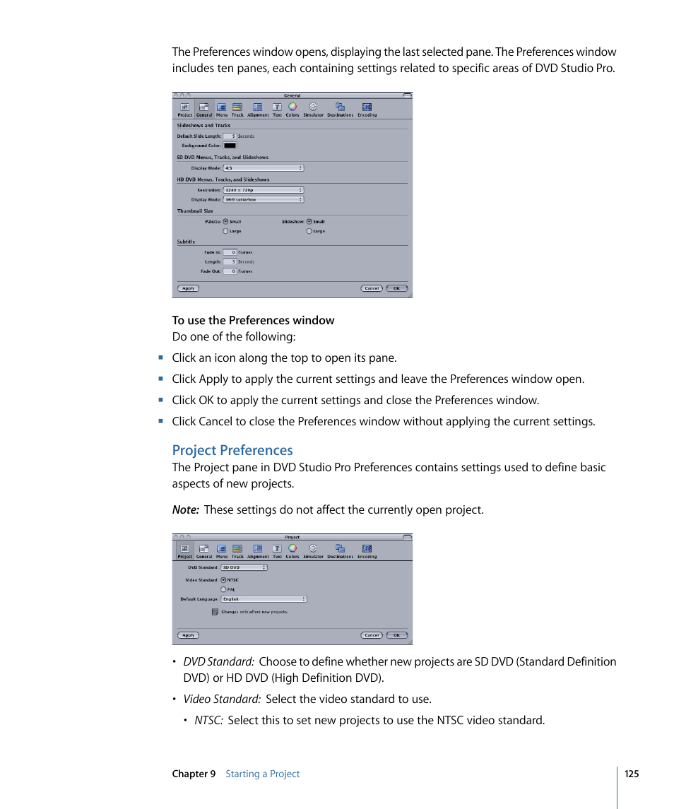 Project preferences | Apple DVD Studio Pro 4 User Manual | Page 125 / 656