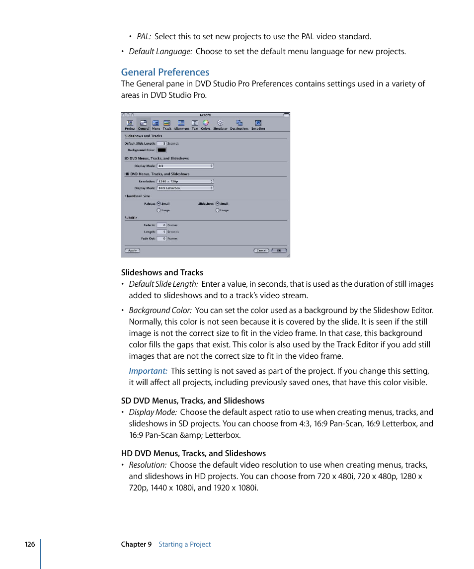 General preferences | Apple DVD Studio Pro 4 User Manual | Page 126 / 656