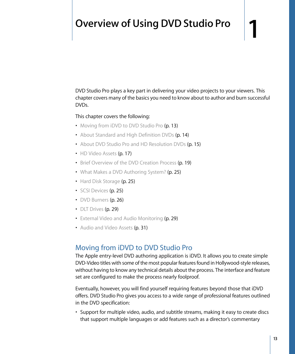 Overview of using dvd studio pro, Moving from idvd to dvd studio pro | Apple DVD Studio Pro 4 User Manual | Page 13 / 656