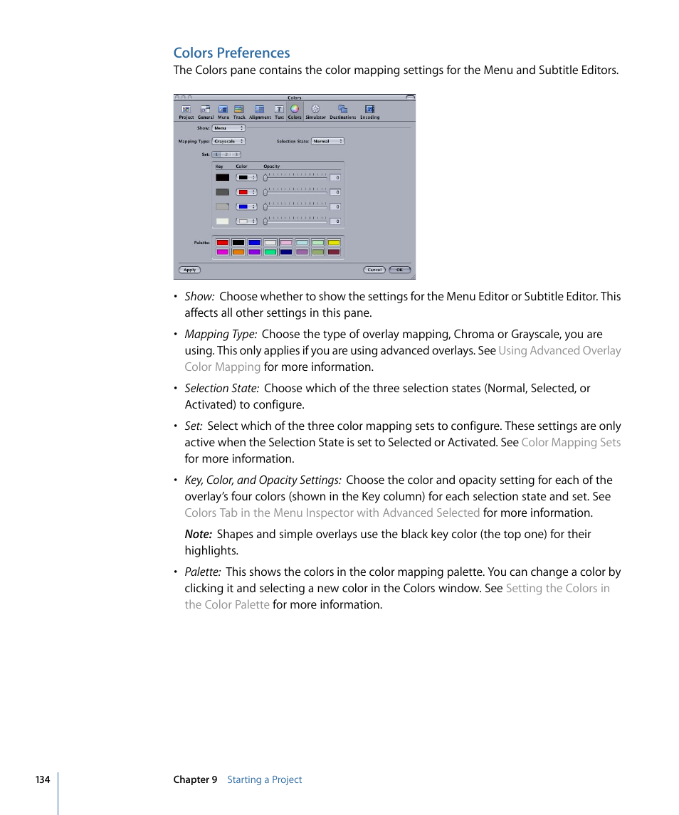 Colors preferences | Apple DVD Studio Pro 4 User Manual | Page 134 / 656