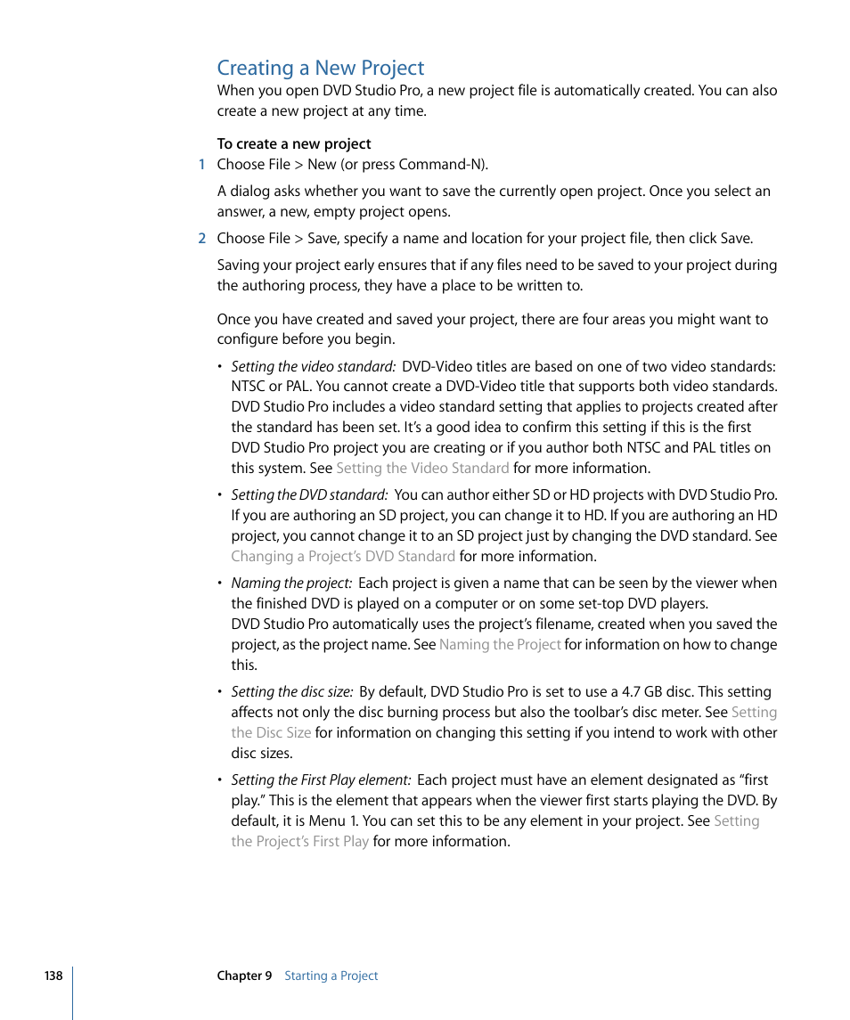 Creating a new project | Apple DVD Studio Pro 4 User Manual | Page 138 / 656