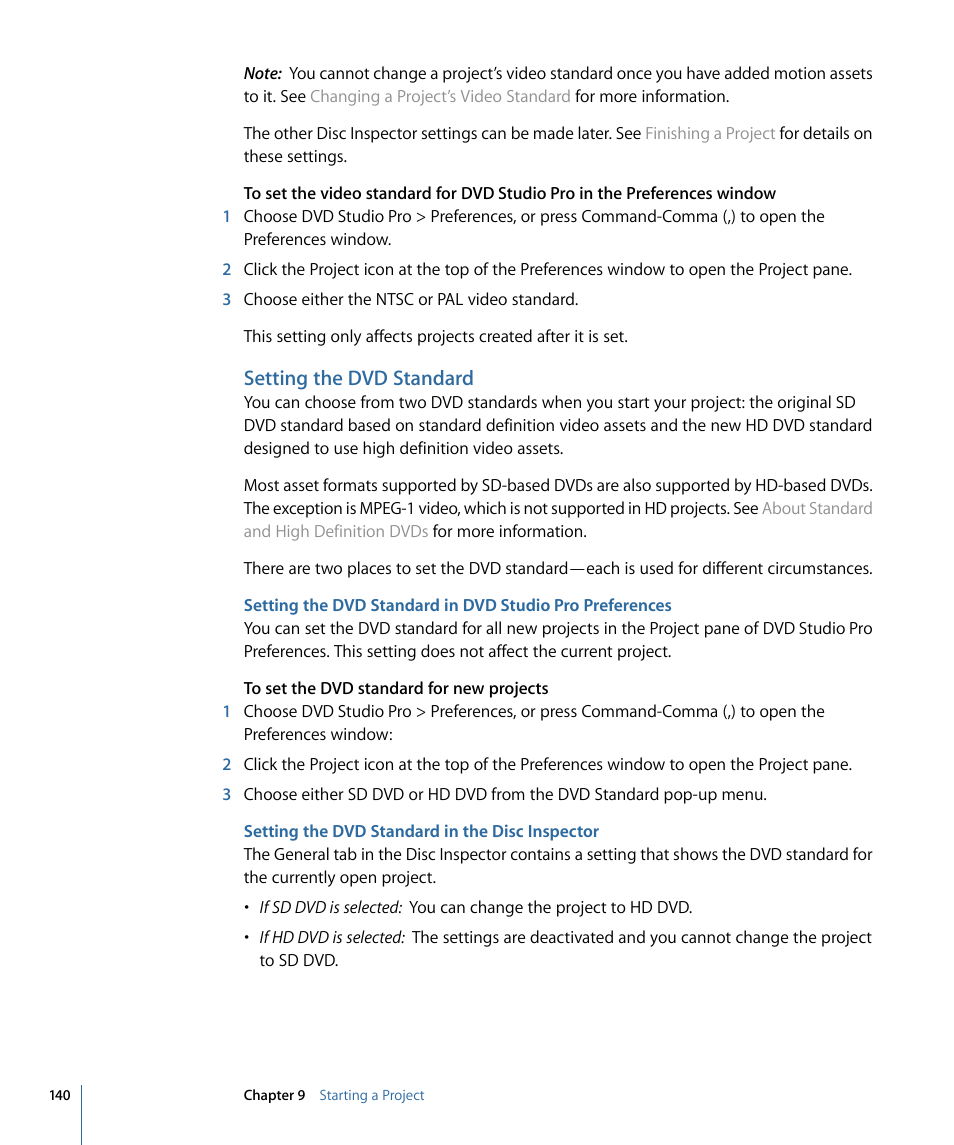 Setting the dvd standard, Setting the dvd standard in the disc inspector | Apple DVD Studio Pro 4 User Manual | Page 140 / 656
