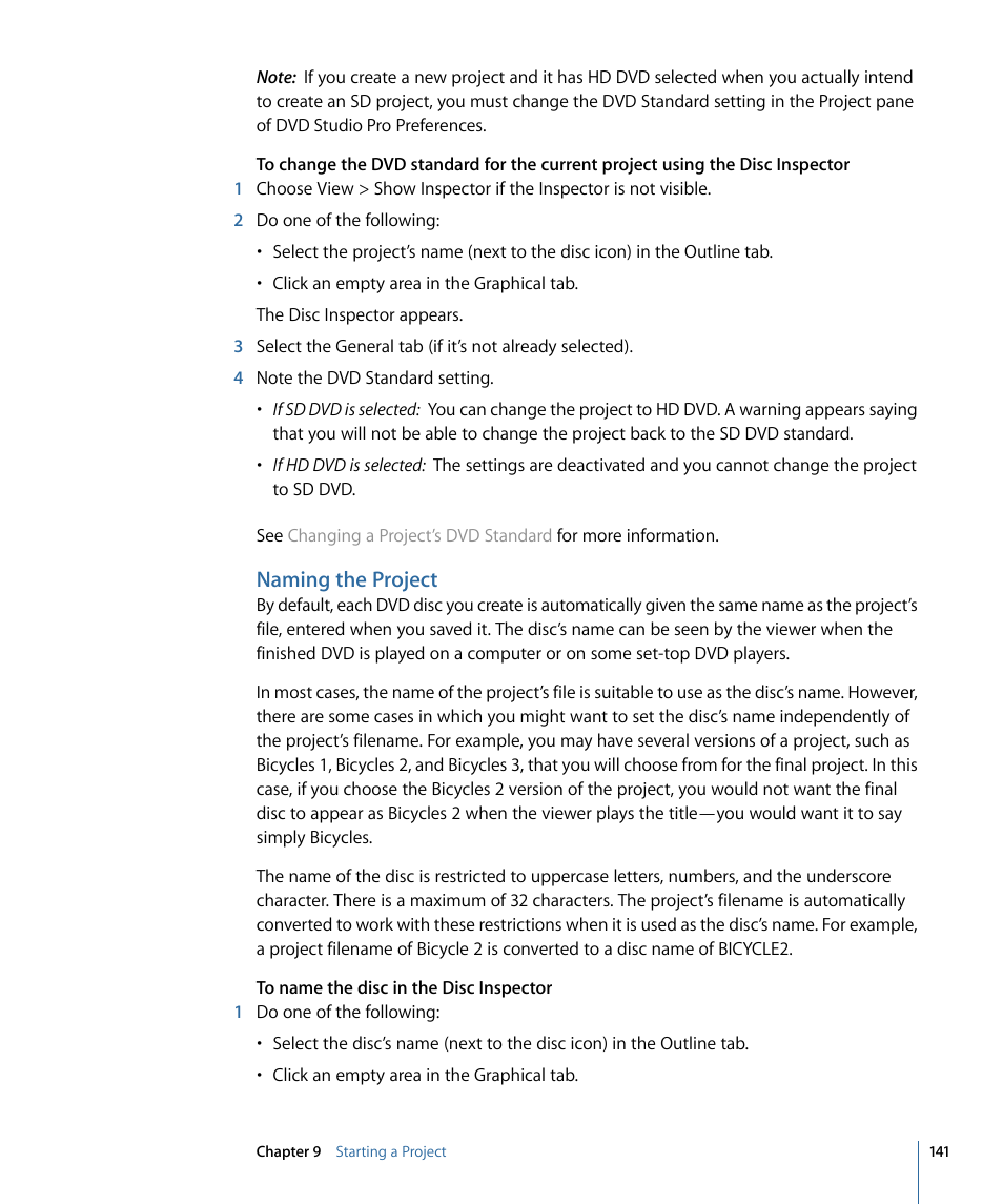 Naming the project | Apple DVD Studio Pro 4 User Manual | Page 141 / 656