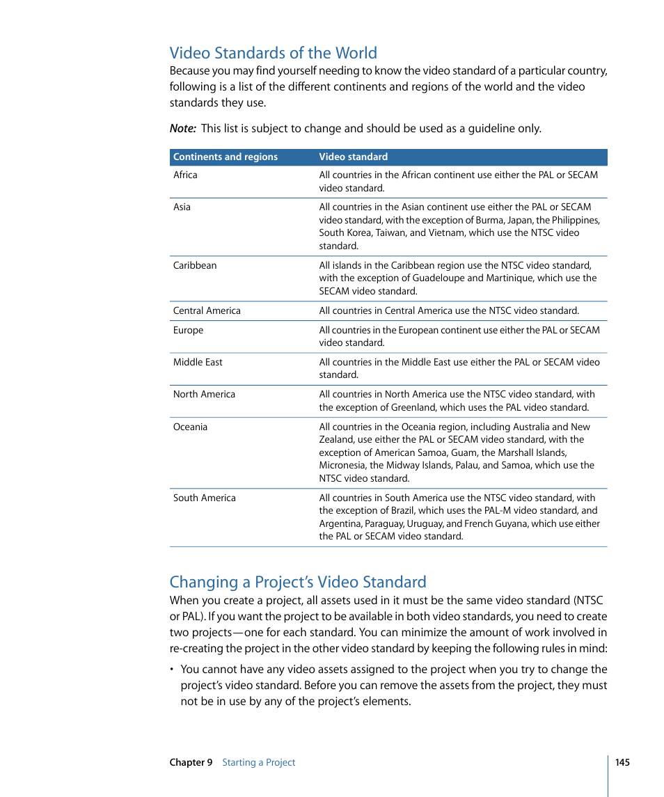Video standards of the world, Changing a project’s video standard | Apple DVD Studio Pro 4 User Manual | Page 145 / 656