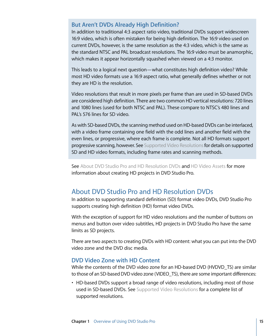 About dvd studio pro and hd resolution dvds, Dvd video zone with hd content, But aren’t dvds already high definition | Apple DVD Studio Pro 4 User Manual | Page 15 / 656