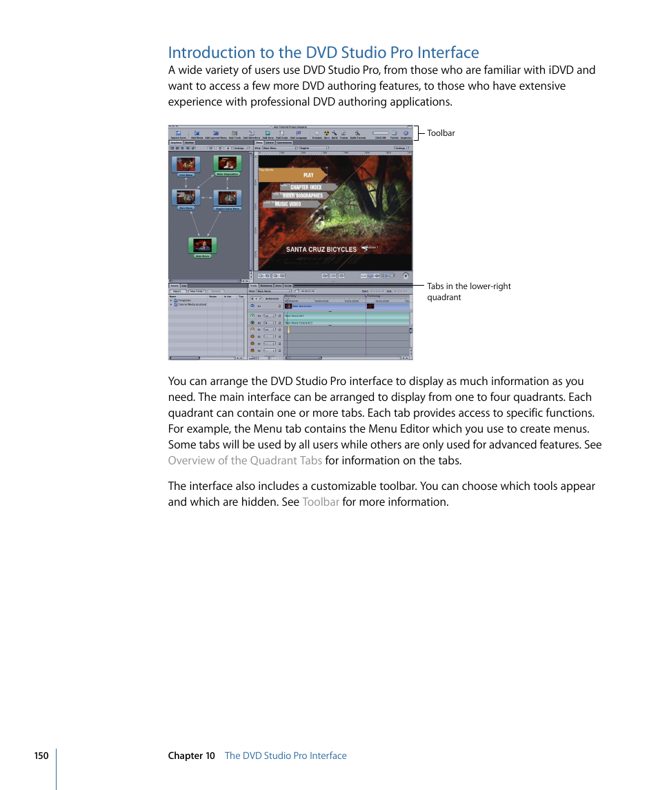 Introduction to the dvd studio pro interface | Apple DVD Studio Pro 4 User Manual | Page 150 / 656