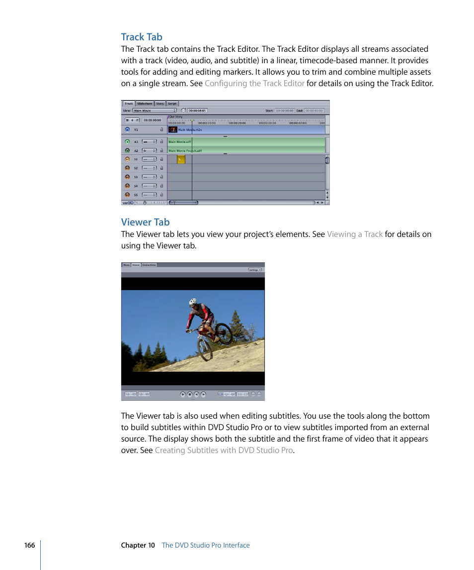 Track tab, Viewer tab | Apple DVD Studio Pro 4 User Manual | Page 166 / 656