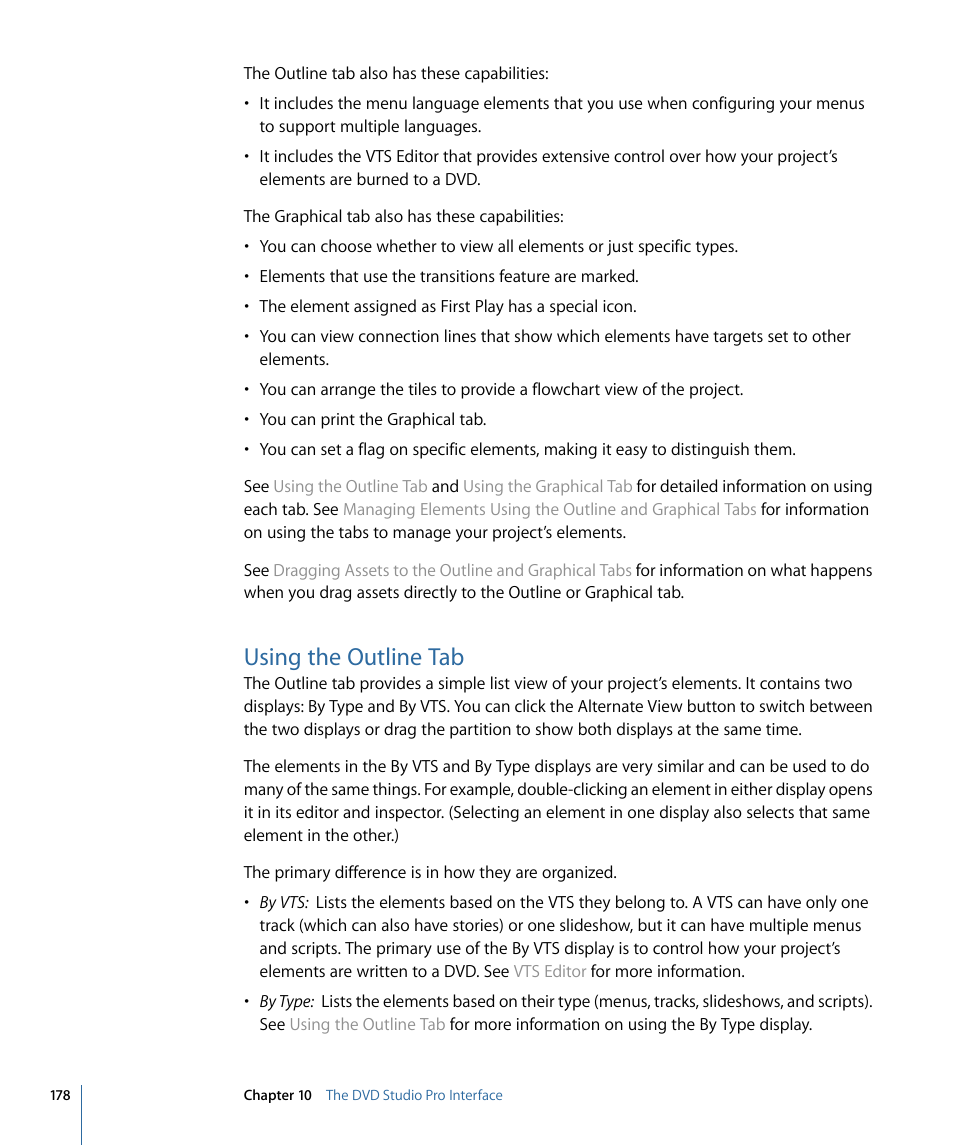 Using the outline tab | Apple DVD Studio Pro 4 User Manual | Page 178 / 656