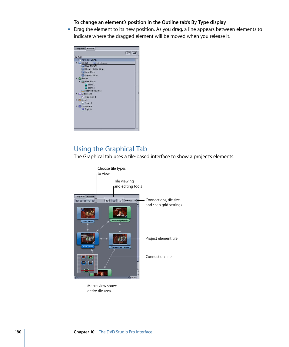 Using the graphical tab | Apple DVD Studio Pro 4 User Manual | Page 180 / 656