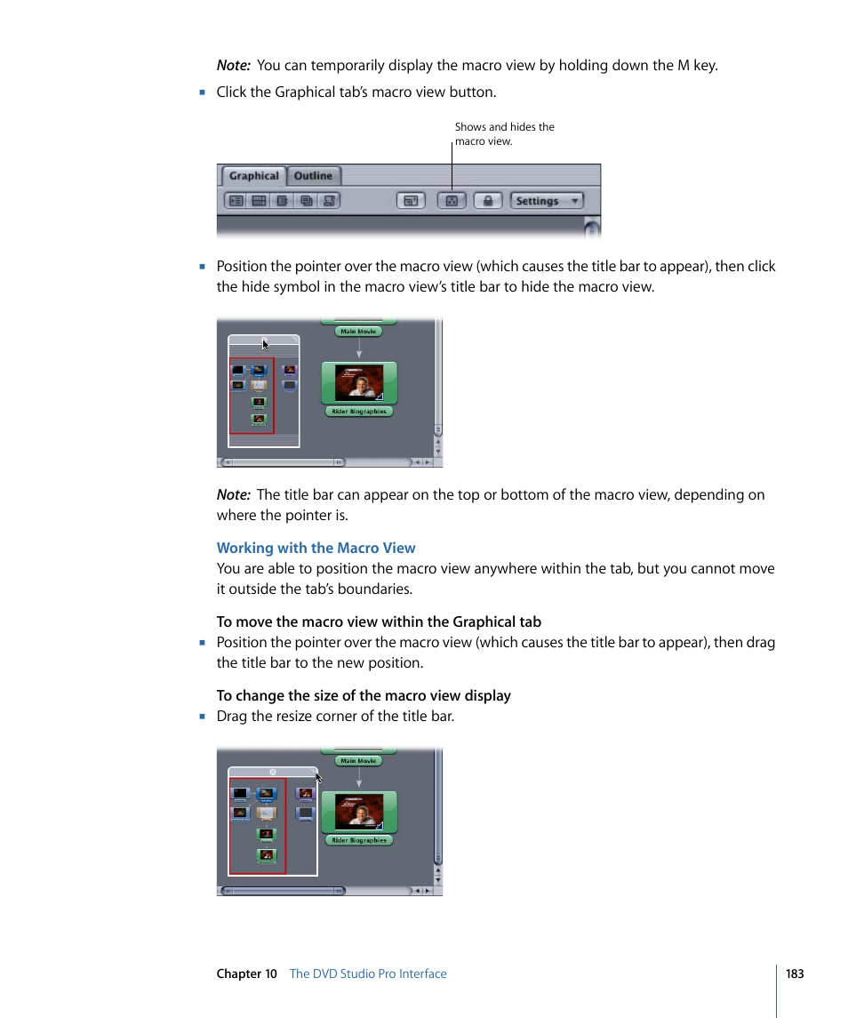 Working with the macro view | Apple DVD Studio Pro 4 User Manual | Page 183 / 656