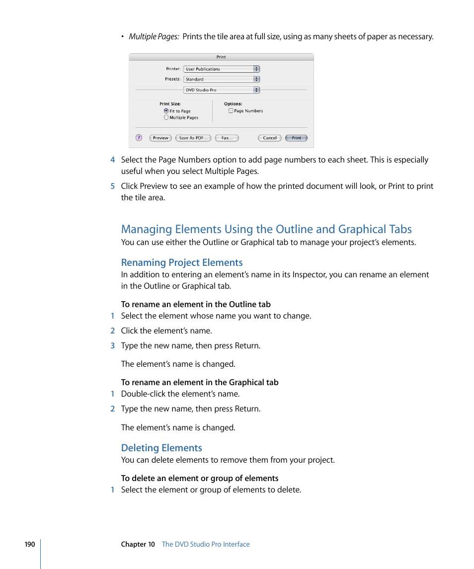 Renaming project elements, Deleting elements | Apple DVD Studio Pro 4 User Manual | Page 190 / 656