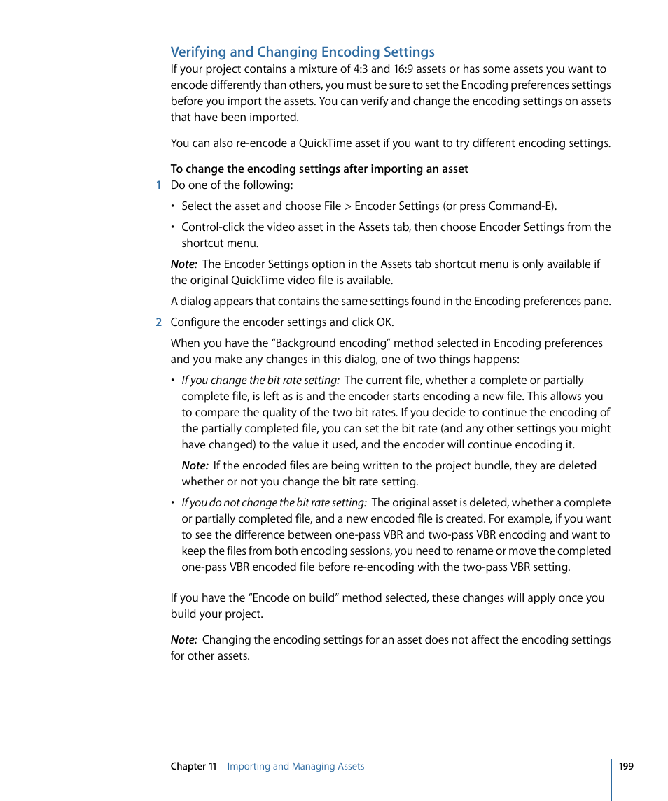 Verifying and changing encoding settings | Apple DVD Studio Pro 4 User Manual | Page 199 / 656