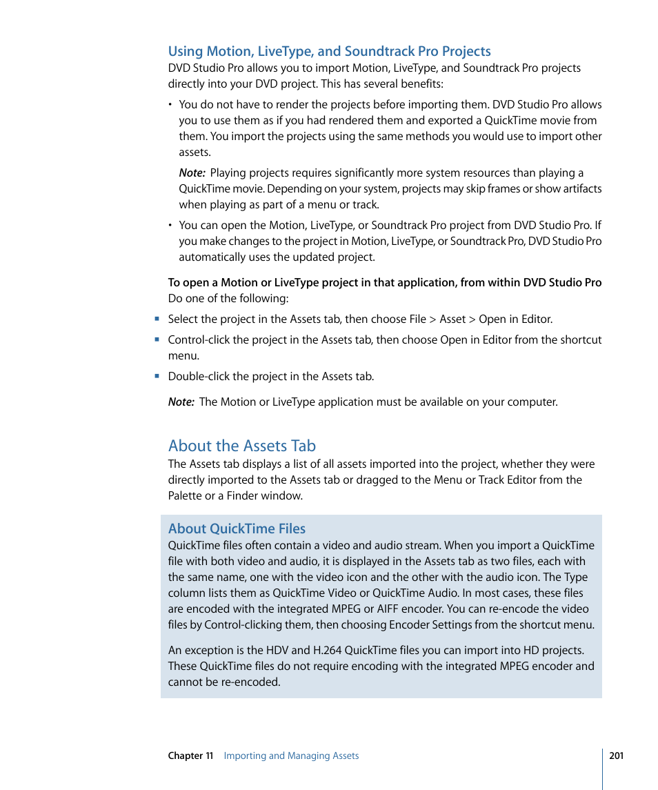 About the assets tab | Apple DVD Studio Pro 4 User Manual | Page 201 / 656
