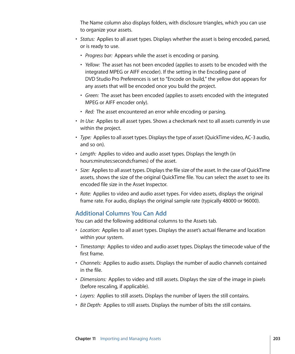 Additional columns you can add | Apple DVD Studio Pro 4 User Manual | Page 203 / 656