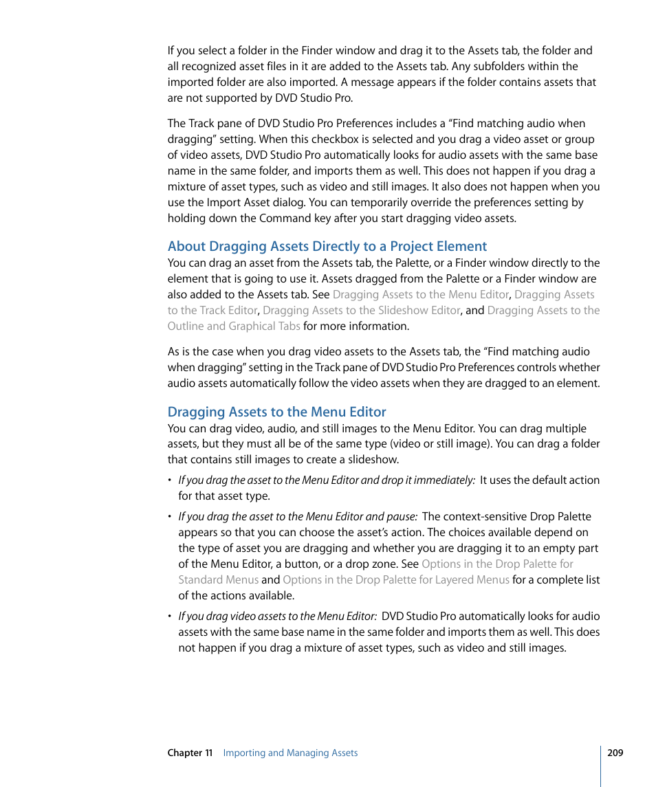 Dragging assets to the menu editor | Apple DVD Studio Pro 4 User Manual | Page 209 / 656