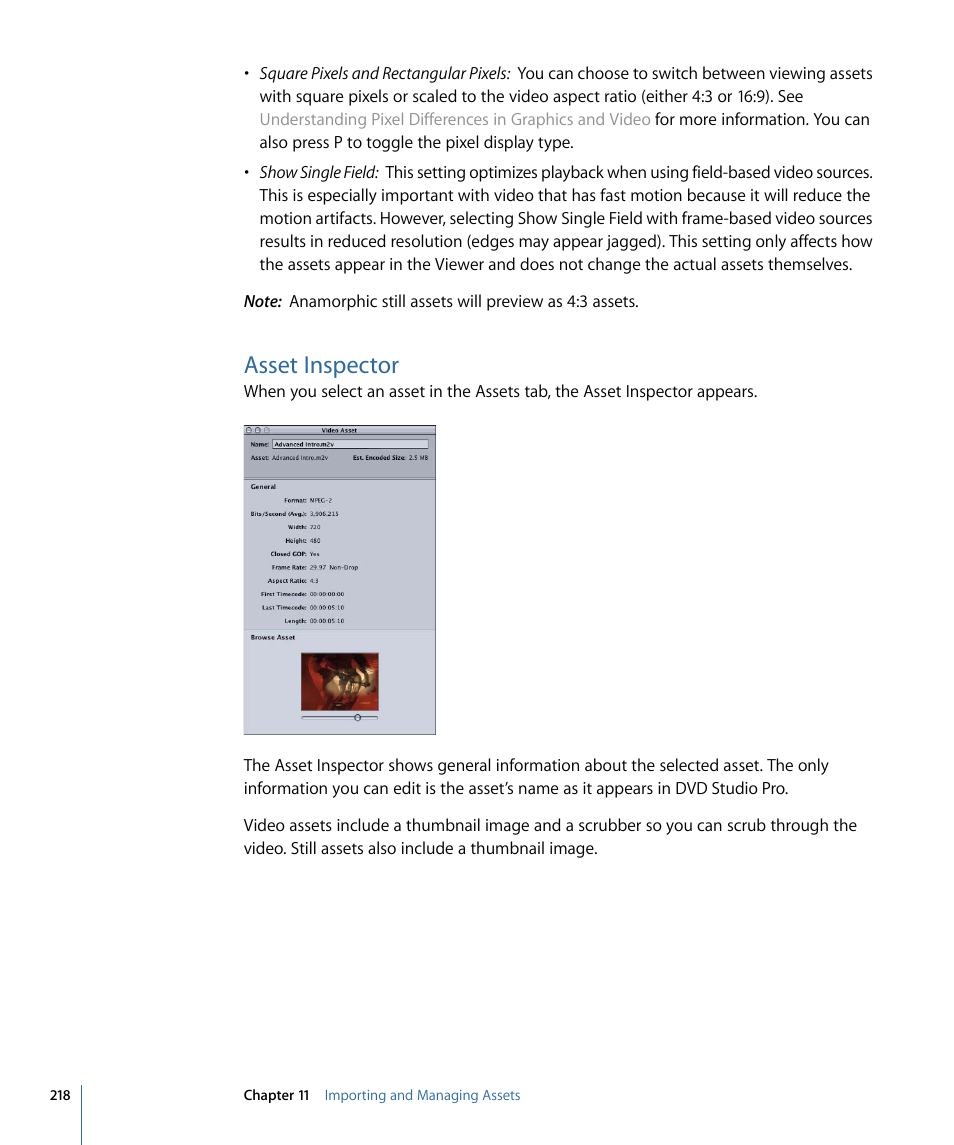 Asset inspector | Apple DVD Studio Pro 4 User Manual | Page 218 / 656