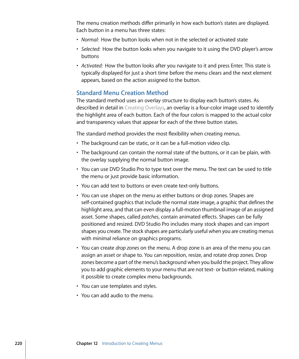 Standard menu creation method | Apple DVD Studio Pro 4 User Manual | Page 220 / 656