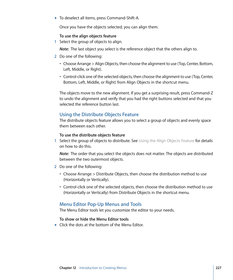Using the distribute objects feature, Menu editor pop-up menus and tools | Apple DVD Studio Pro 4 User Manual | Page 227 / 656