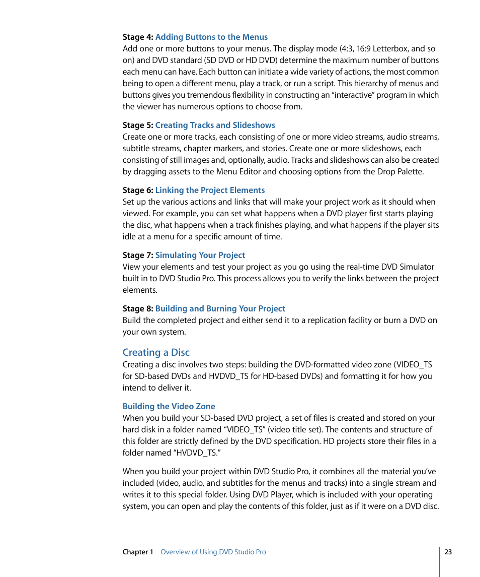 Creating a disc, Building the video zone | Apple DVD Studio Pro 4 User Manual | Page 23 / 656