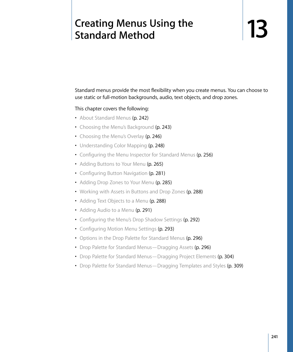 Creating menus using the standard method | Apple DVD Studio Pro 4 User Manual | Page 241 / 656