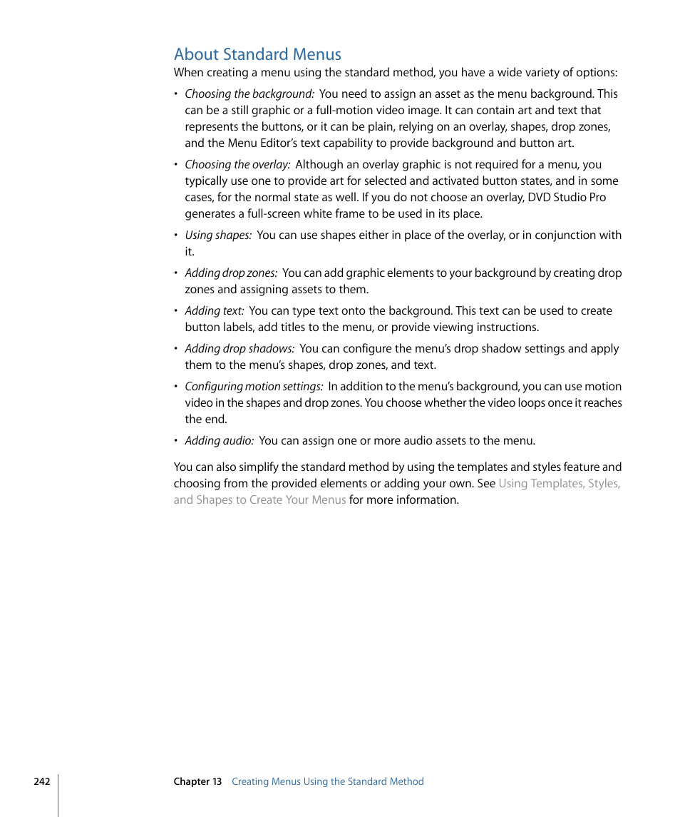 About standard menus | Apple DVD Studio Pro 4 User Manual | Page 242 / 656