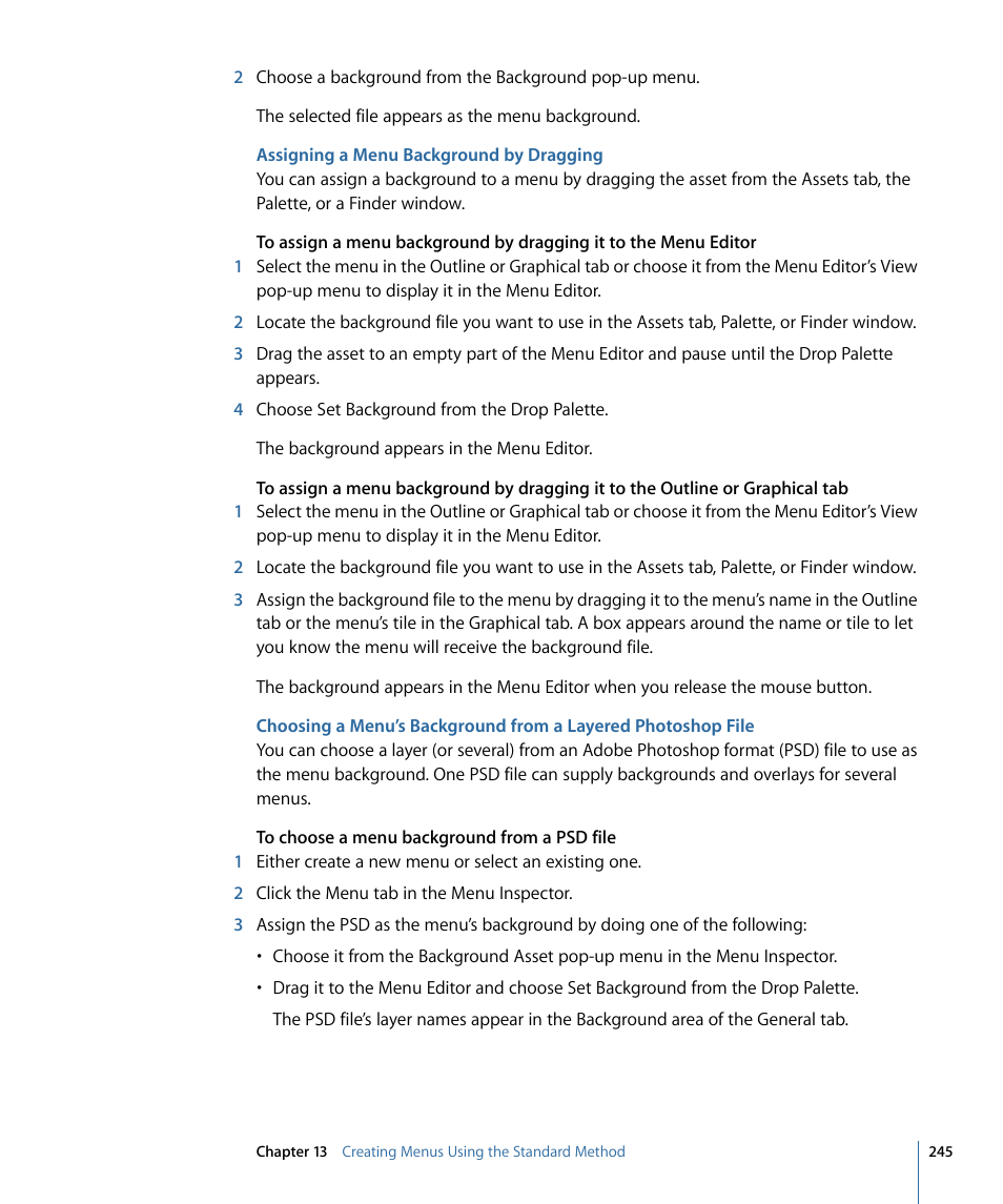 Assigning a menu background by dragging | Apple DVD Studio Pro 4 User Manual | Page 245 / 656