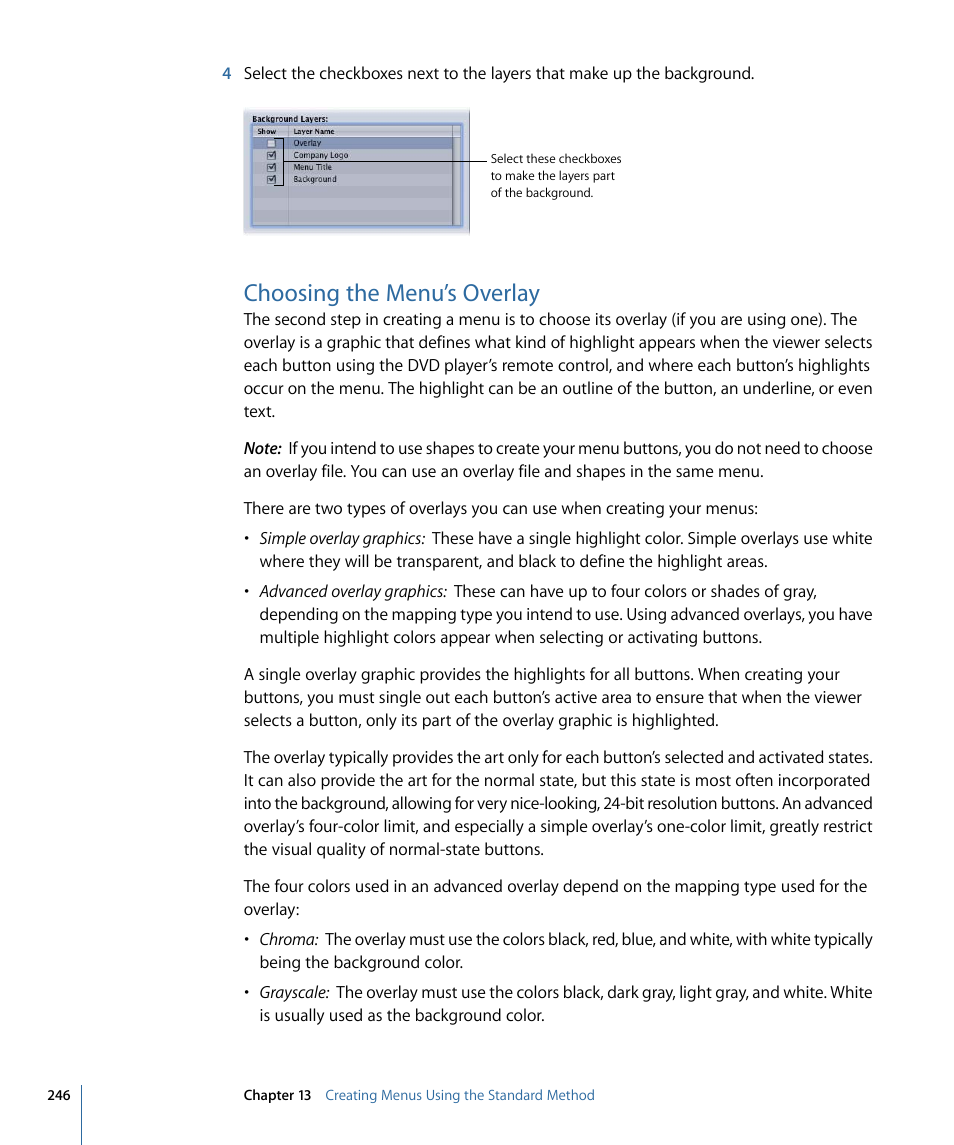 Choosing the menu’s overlay | Apple DVD Studio Pro 4 User Manual | Page 246 / 656