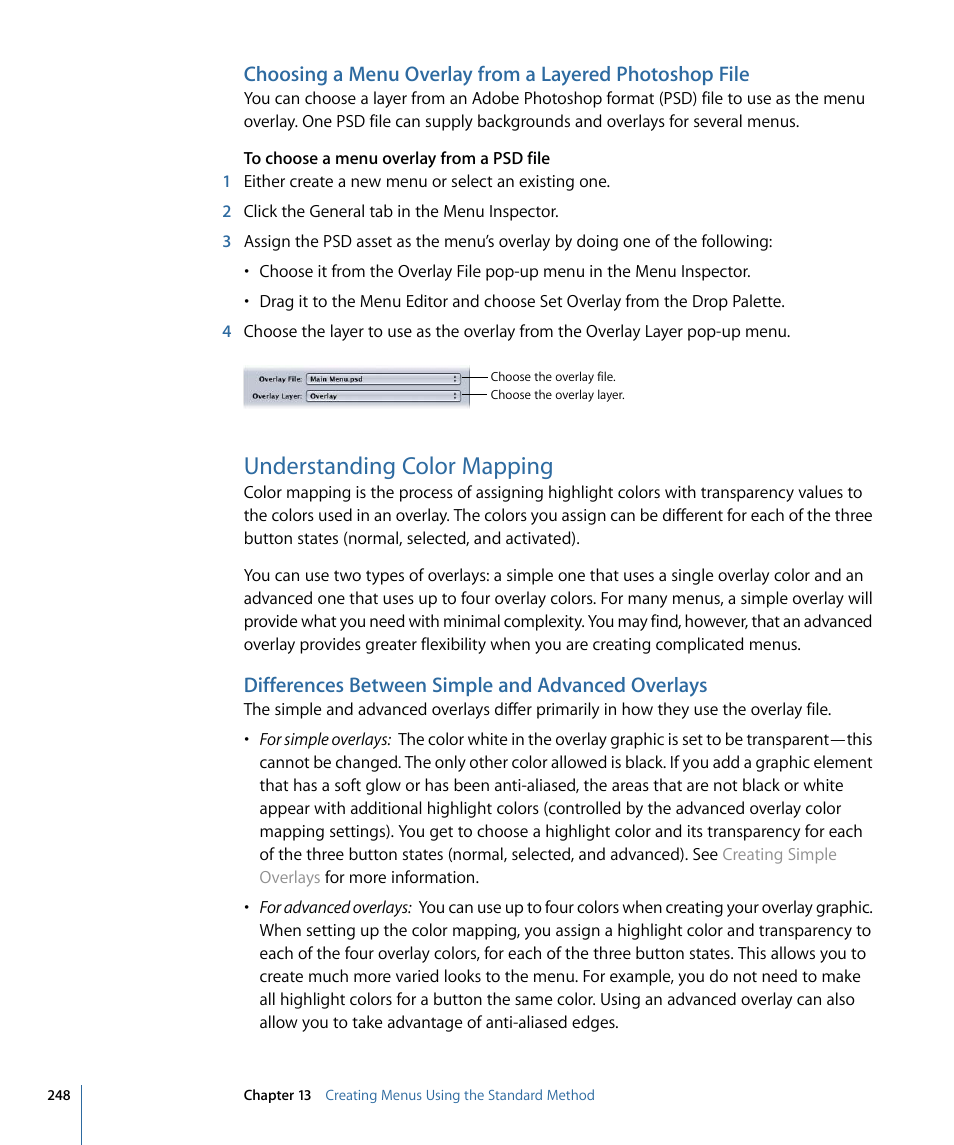 Understanding color mapping, Differences between simple and advanced overlays | Apple DVD Studio Pro 4 User Manual | Page 248 / 656