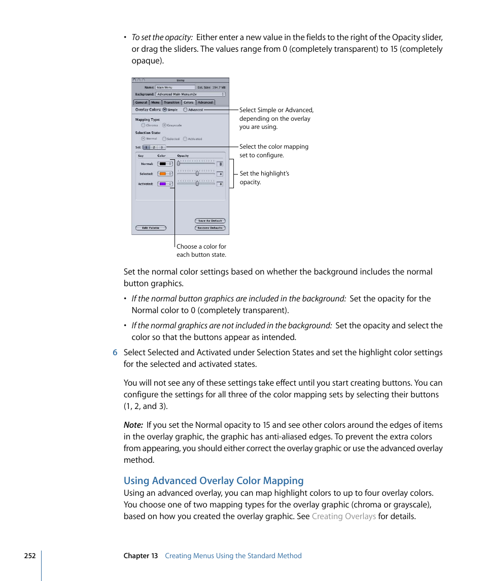 Using advanced overlay color mapping, Using advanced overlay, Color mapping | Apple DVD Studio Pro 4 User Manual | Page 252 / 656