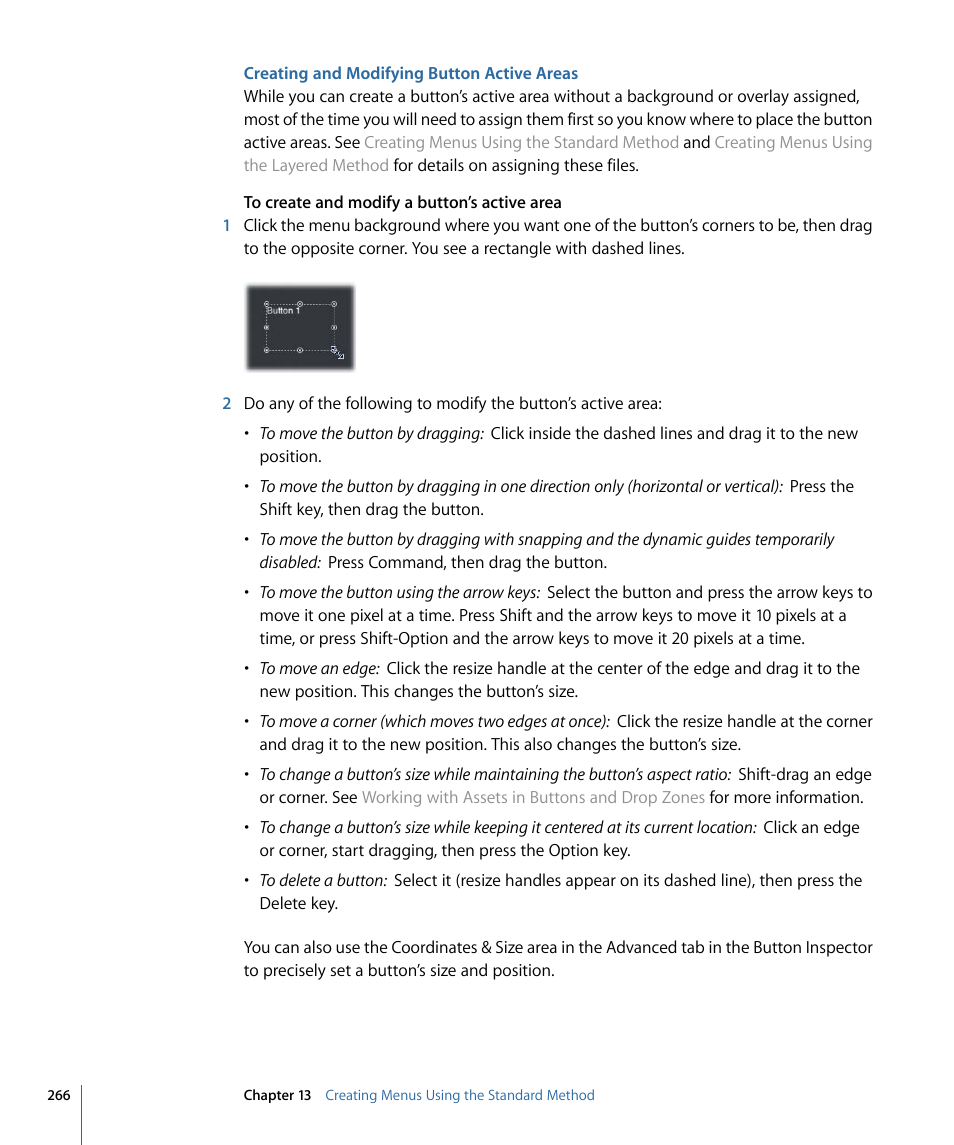 Creating and modifying button active areas | Apple DVD Studio Pro 4 User Manual | Page 266 / 656