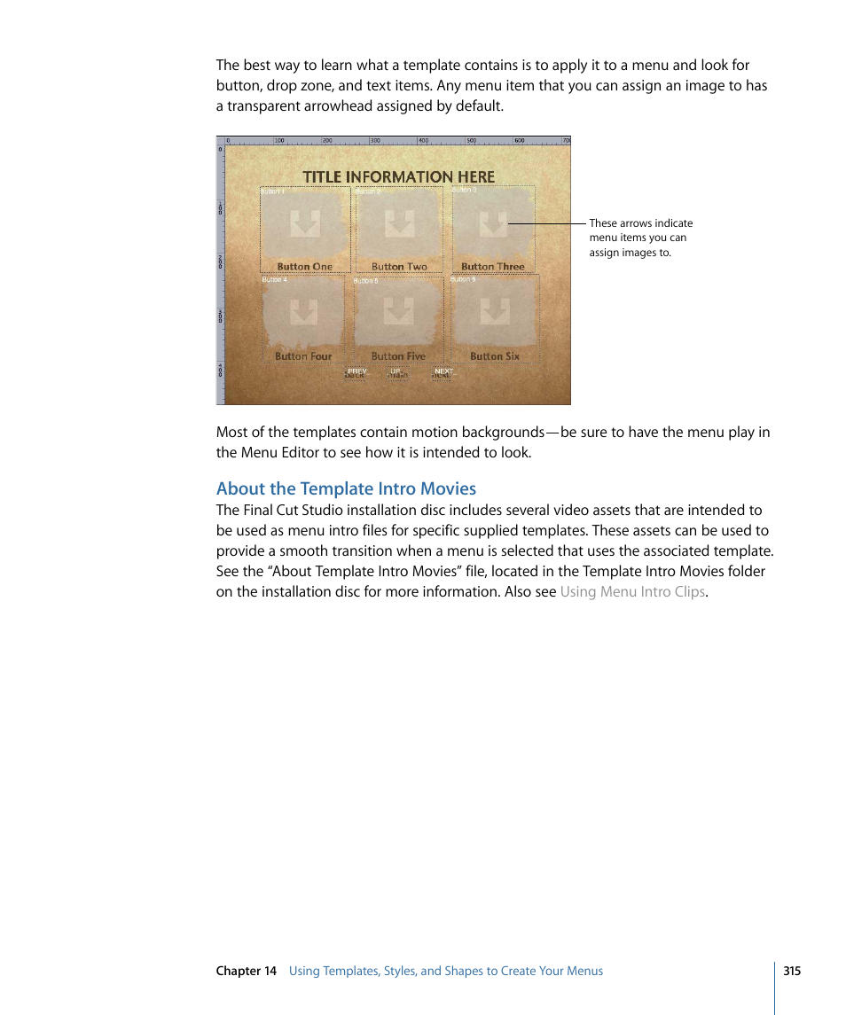 About the template intro movies | Apple DVD Studio Pro 4 User Manual | Page 315 / 656