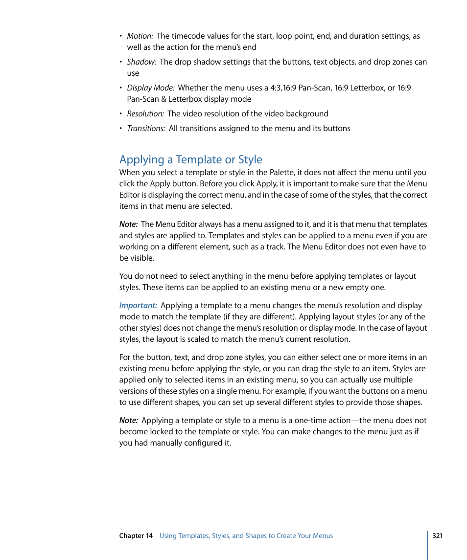 Applying a template or style | Apple DVD Studio Pro 4 User Manual | Page 321 / 656