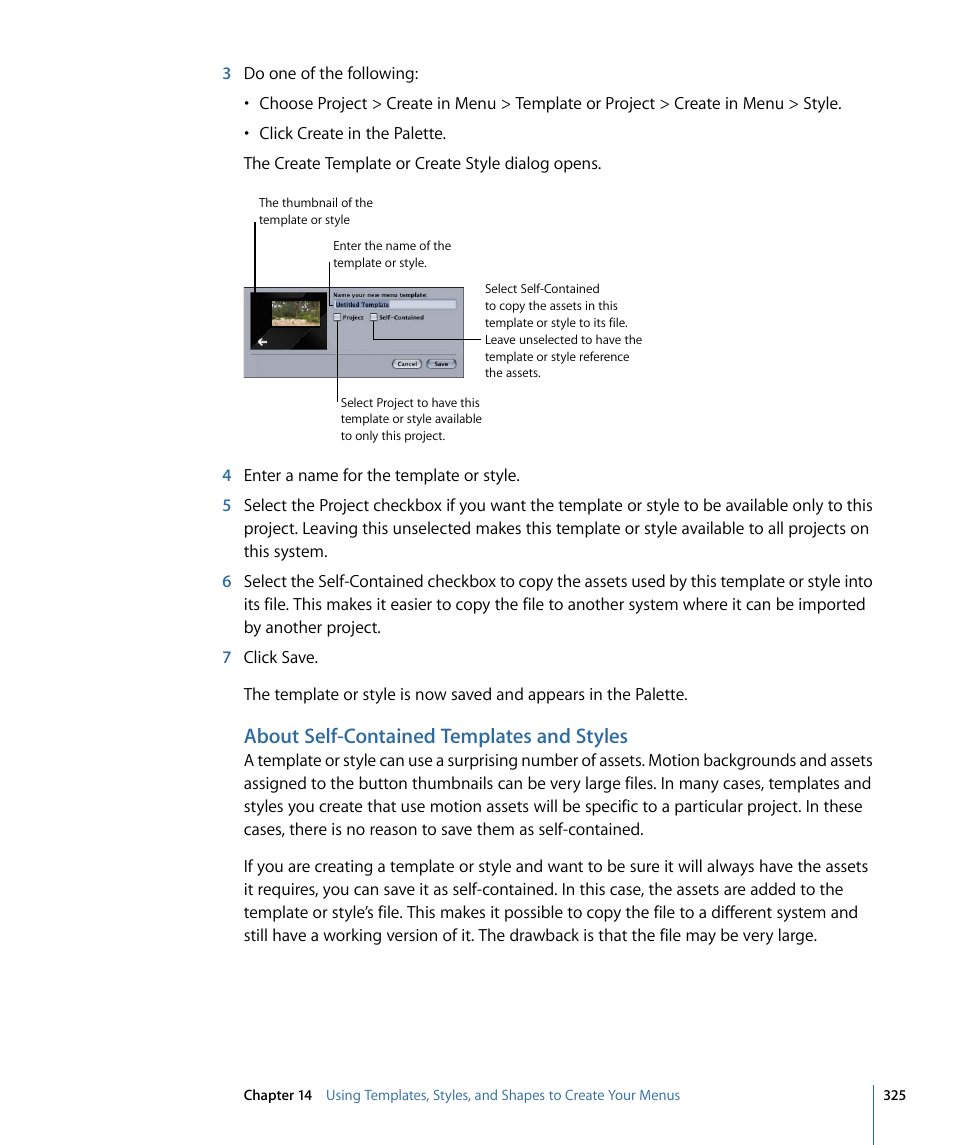 About self-contained templates and styles | Apple DVD Studio Pro 4 User Manual | Page 325 / 656