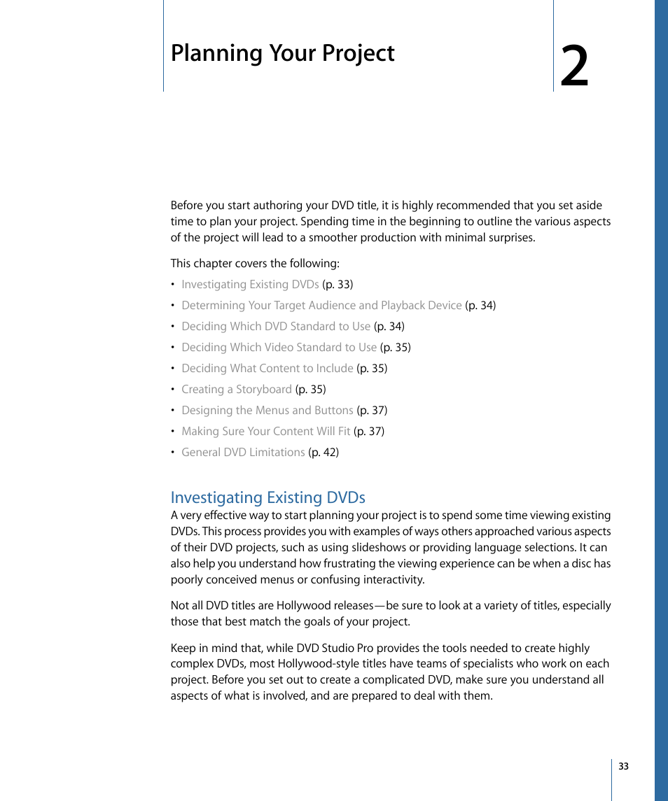 Planning your project, Investigating existing dvds | Apple DVD Studio Pro 4 User Manual | Page 33 / 656