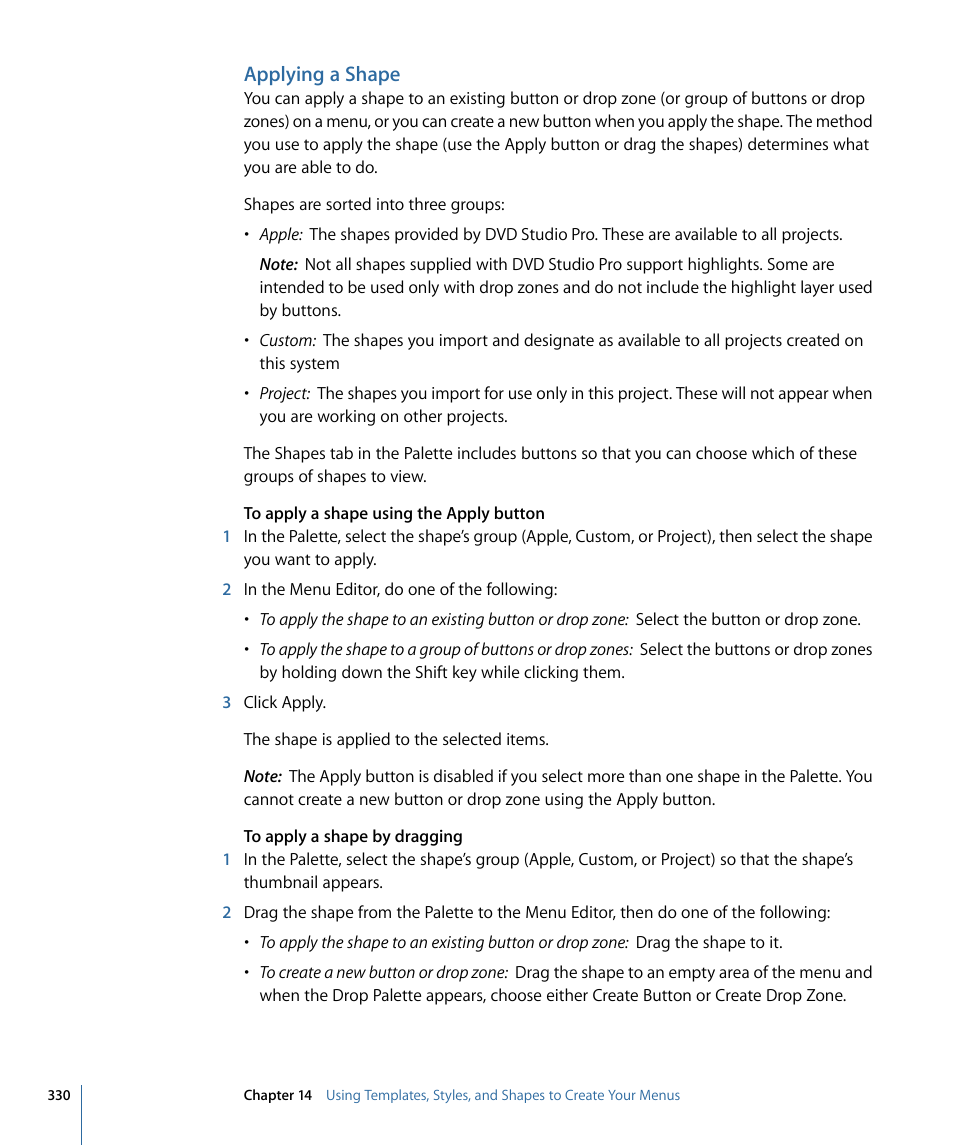 Applying a shape | Apple DVD Studio Pro 4 User Manual | Page 330 / 656
