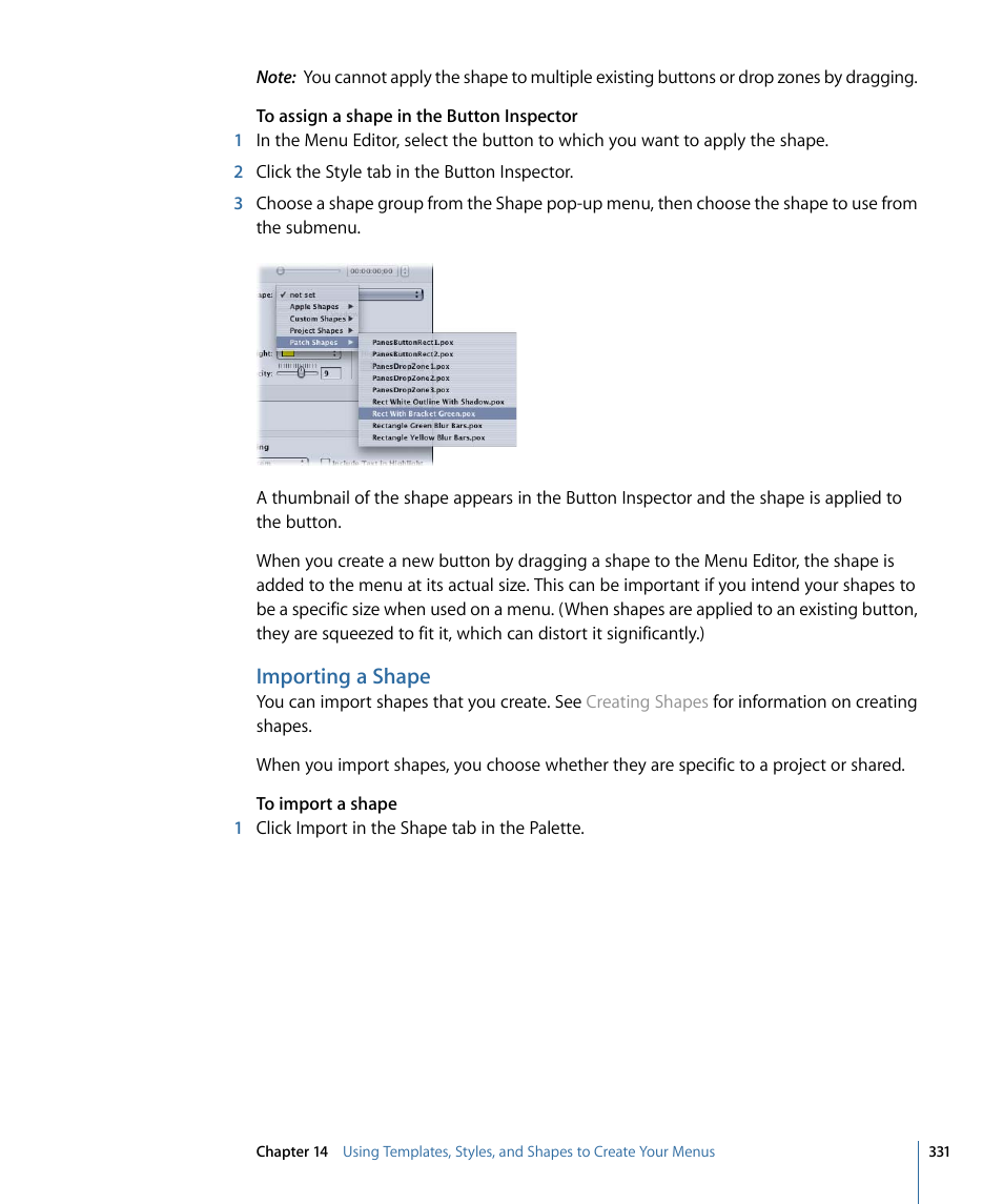Importing a shape | Apple DVD Studio Pro 4 User Manual | Page 331 / 656
