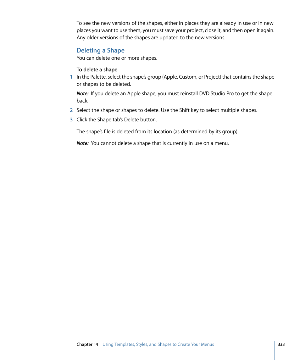 Deleting a shape | Apple DVD Studio Pro 4 User Manual | Page 333 / 656