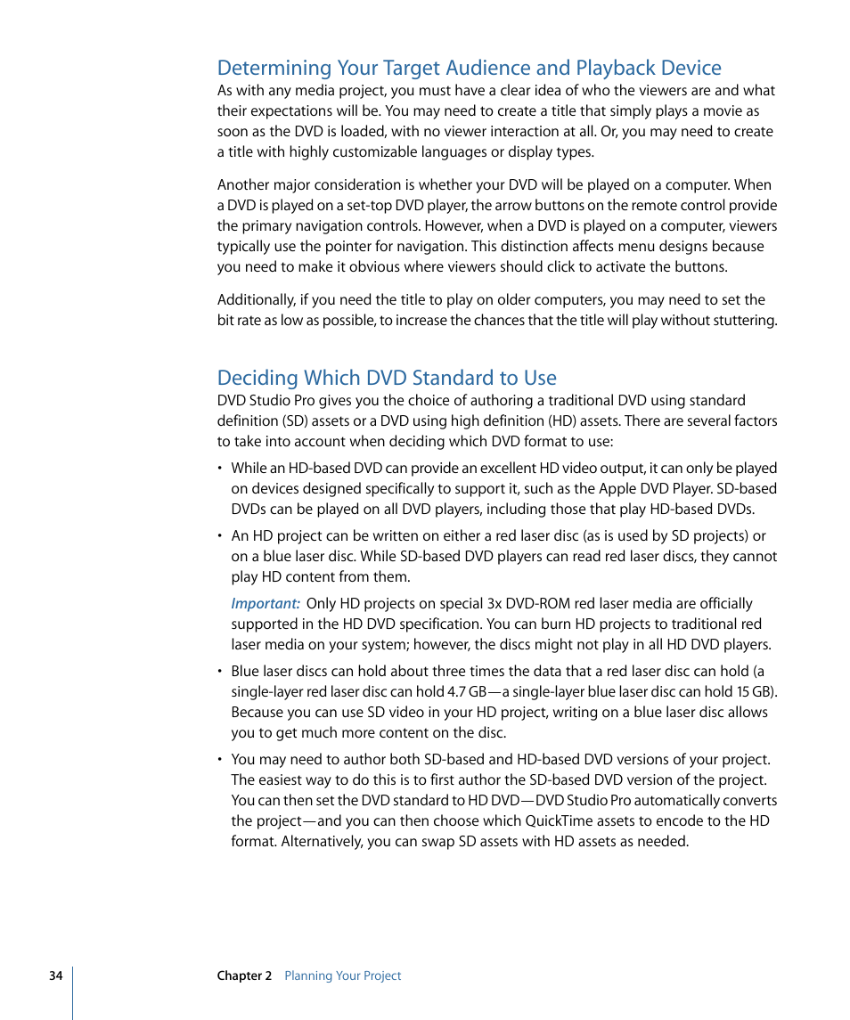 Deciding which dvd standard to use | Apple DVD Studio Pro 4 User Manual | Page 34 / 656