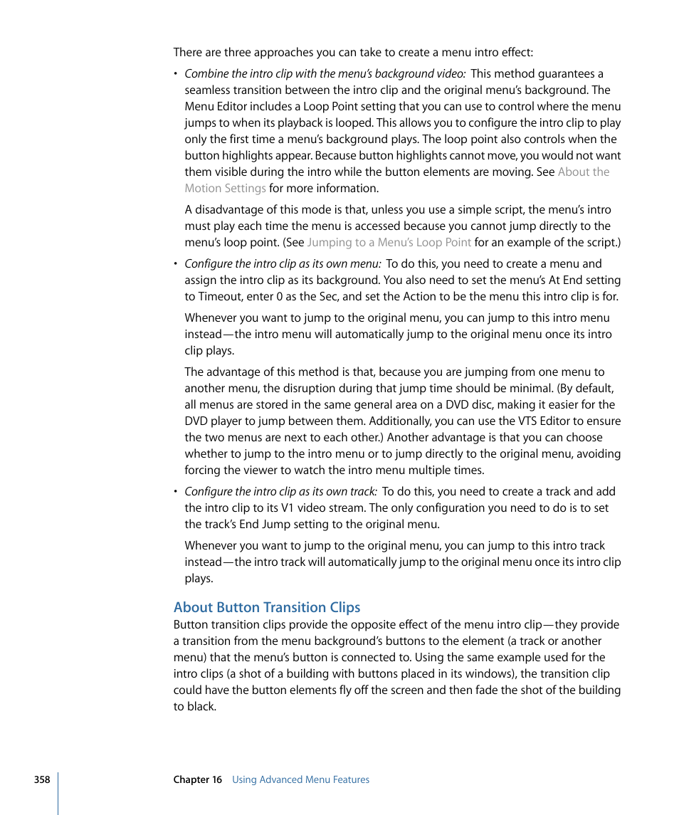 About button transition clips | Apple DVD Studio Pro 4 User Manual | Page 358 / 656