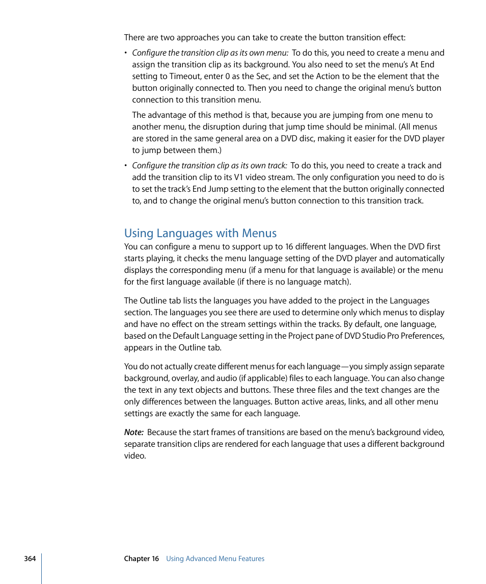 Using languages with menus | Apple DVD Studio Pro 4 User Manual | Page 364 / 656