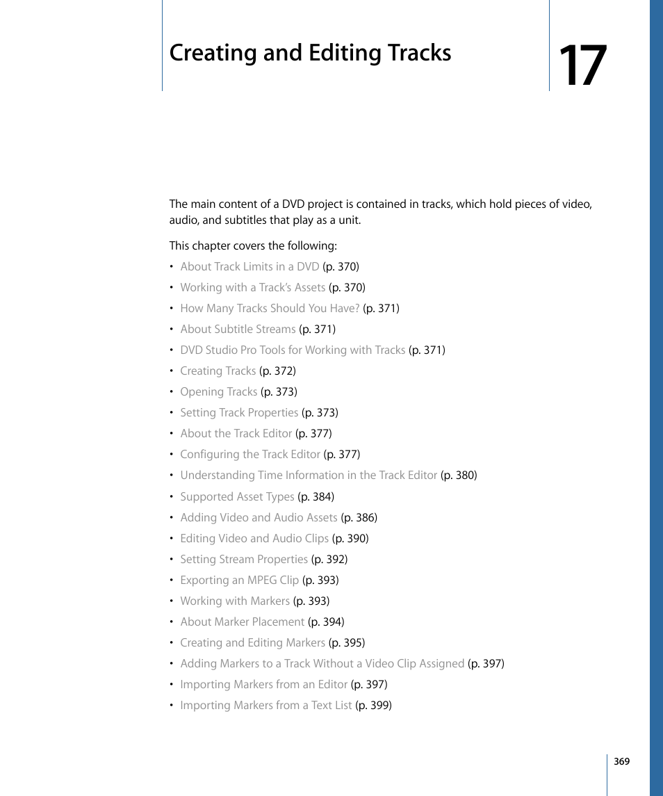Creating and editing tracks | Apple DVD Studio Pro 4 User Manual | Page 369 / 656