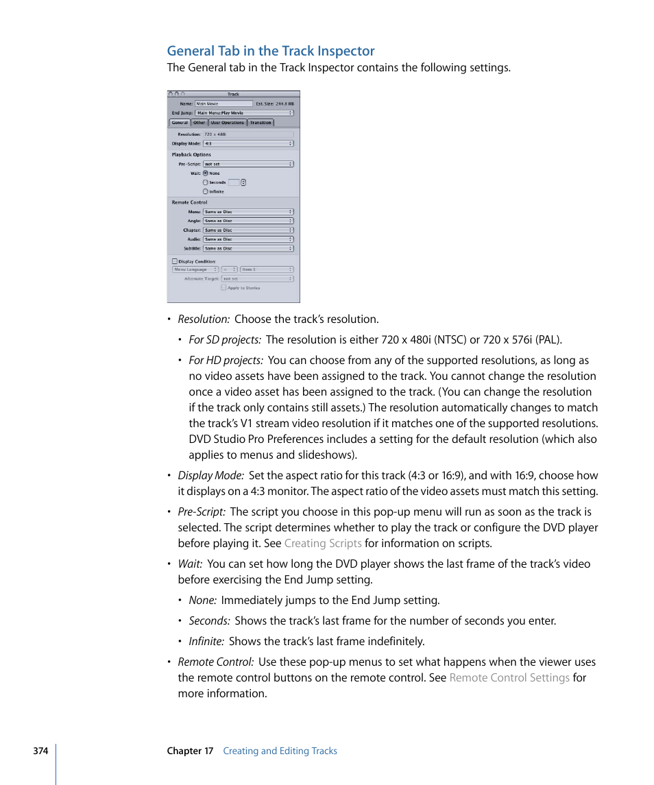 General tab in the track inspector | Apple DVD Studio Pro 4 User Manual | Page 374 / 656