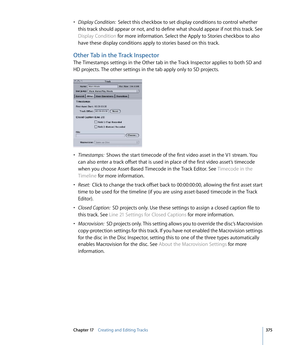 Other tab in the track inspector | Apple DVD Studio Pro 4 User Manual | Page 375 / 656