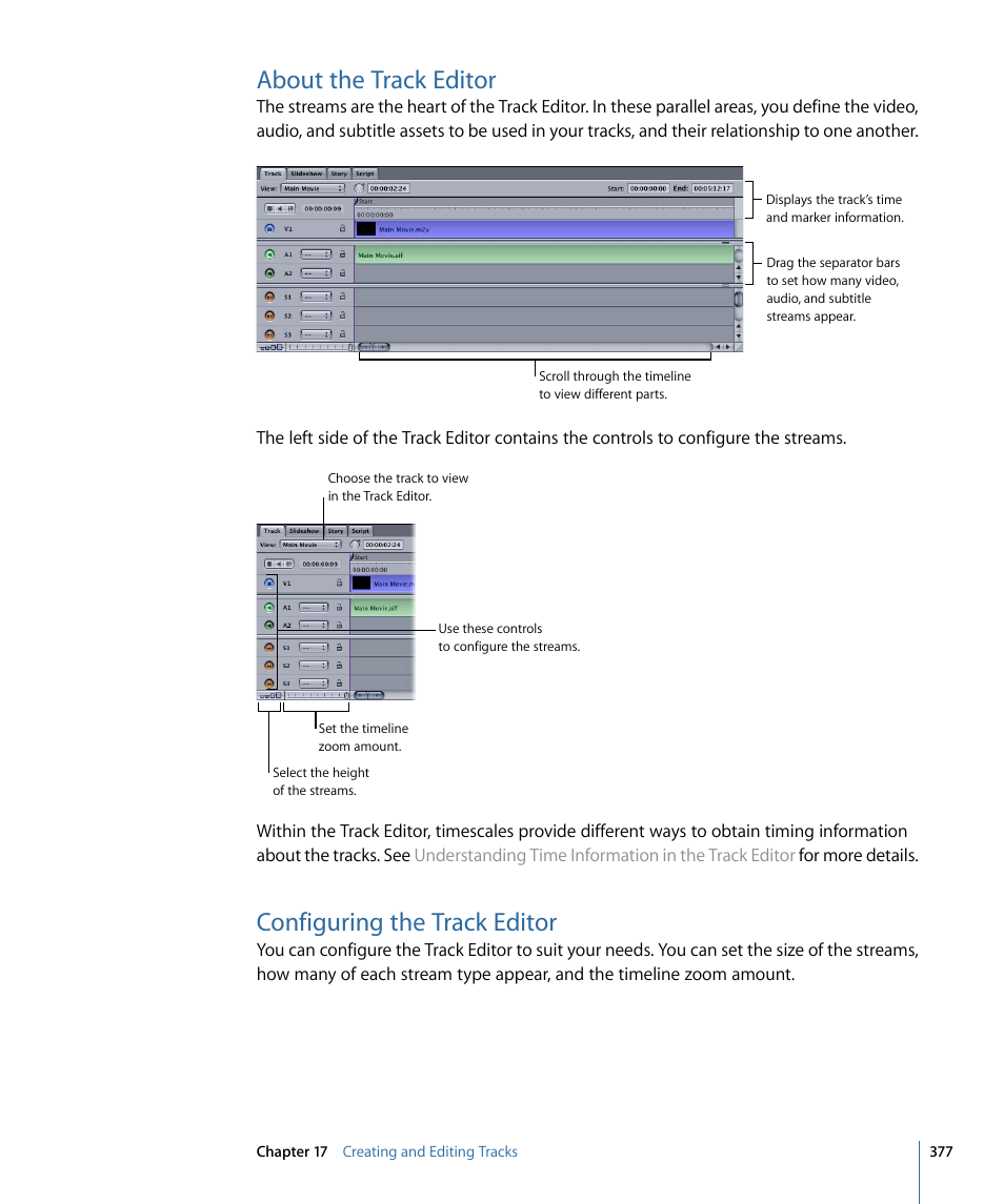 About the track editor, Configuring the track editor | Apple DVD Studio Pro 4 User Manual | Page 377 / 656