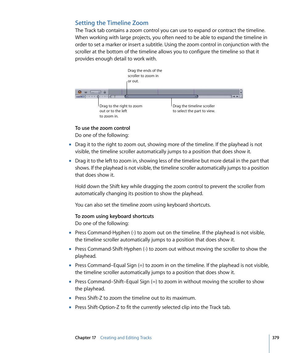 Setting the timeline zoom | Apple DVD Studio Pro 4 User Manual | Page 379 / 656