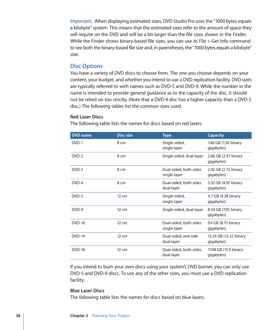 Disc options | Apple DVD Studio Pro 4 User Manual | Page 38 / 656